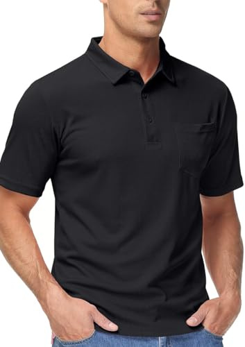 TACVASEN Herren Poloshirts Kurze Ärmel Polo Freizeit T-Shirt Atmungsaktiv Polo Männer Sommershirt Tennis Golf Tee (3XL, Schwarz)