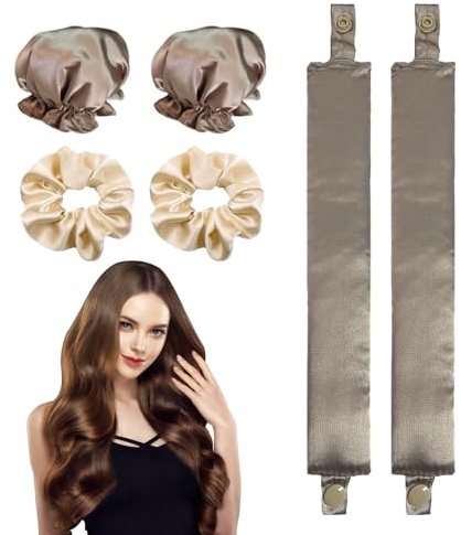 Juego de 2 juegos de rizadores sin calor con gomas para el pelo de satén, herramientas de peinado DIY, diadema y kit de protección ajustable (color