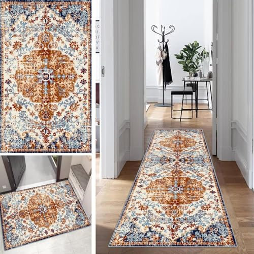 Mogetal Klassisch Boho Läufer Flur Lang Küche Schlafzimmer rutschfest Waschbar 60x150cm Vintage Teppich Läufer Dauerhaft Läuferteppich KüchenLäufer Korridor Polyester Anpassbar Meterware