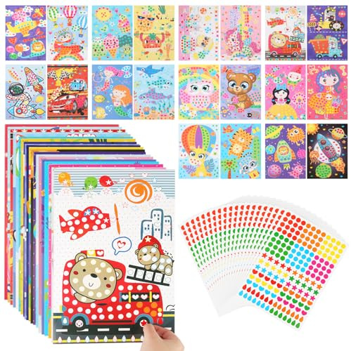 Kit de mosaico para niños, 20 piezas de imágenes de mosaico con puntos adhesivos, papel de cartón multicolor para manualidades, rompecabezas de arte hechos a mano, pegatinas adhesivas, etiquetas de