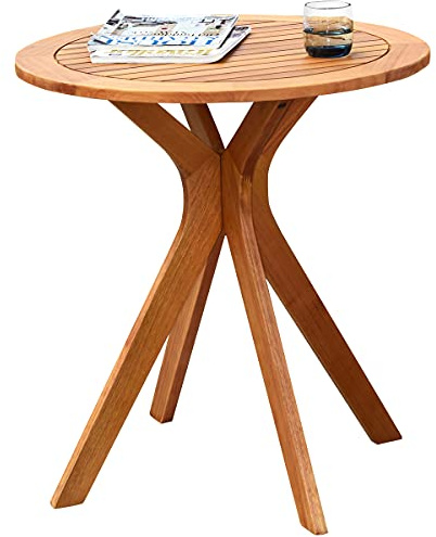 COSTWAY Table d’Appoint Extérieure en Bois Charge 75KG, Table Basse de Jardin Ronde Cadre en Forme de X Plateau à Lattes, Table de Bistrot pour Patio Terrasse Cour 70 x 70 x 76 cm, Naturel