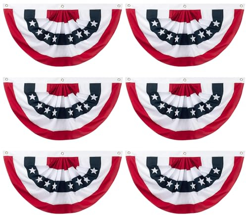 Wimpelkette mit amerikanischer Flagge, patriotische Dekorationen, 6 Stück, USA-Plissee-Flagge, Messingösen, Qualität, großes halbes Fächerbanner für Innen- und Außenbereich, Dekorationen für 4. Juli,