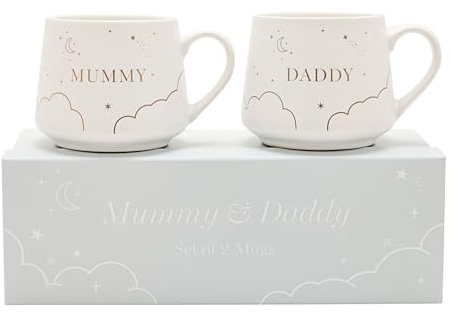 Widdop Bambino Set of 2 Mummy and Daddy Mugs - Stoneware Ceramic Mug - White Colour - Coffee Mug Tea Hot Drinks - Approx 350ml - Gift for Newborn New Parents Baby Shower Present