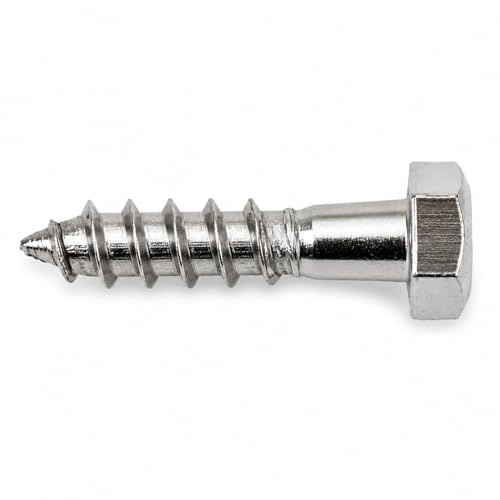DIN 571 Schlüsselschrauben Edelstahl A2, M6x30 mm, 25 Stück | Holzschrauben mit Sechskant, Verschiedene Abmessungen, Für sichere Befestigungen im Holzbau