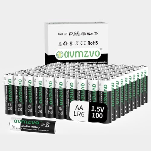 avmzvo Piles AA Lot de 100, Lr6 1,5 V - Longue durée, alcalines - Puissantes - Peuvent être utilisées pour Les Jouets, Les réveils et Autres appareils électroniques
