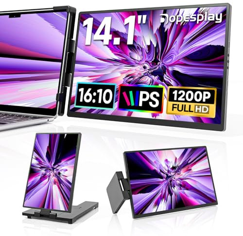 Dopesplay Laptop Screen Extender, 14 FHD 1200P IPS External Portable Monitor for Laptop, Plug & Play Dual Screen Monitor for 14-17 Laptops, Compatible with Mac/Wins/Chrome/Android/Dex