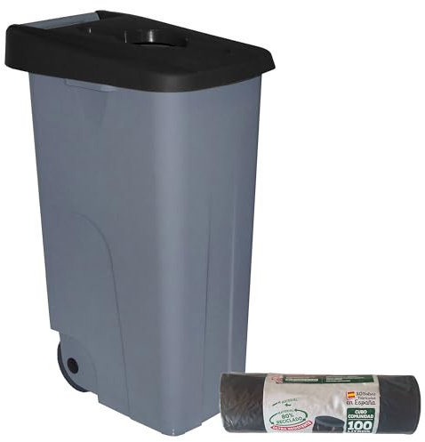 WELL HOME MOBILIARIO & DECORACIÓN Contenedor Abierto 85L Negro H.76cm + Rollo 10 bolsas de basura 100L