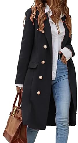 IDEALSANXUN Womens Long Wool Coat for Women Fall Winter Trench Coat Trendy Jackets, Black, Large