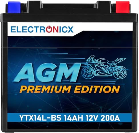 Electronicx AGM Premium YTX14L-BS – 12V 14Ah 200A Hochleistungs-Motorradbatterie - VRLA-Technologie - wartungsfrei, auslaufsicher, vibrationsfest und langlebig – für Roller, Quad, ATV und Motorrad