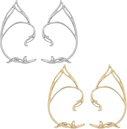 2 Paar Elfen Ohren, Gold und Silber Elfenohren | Ear Cuff Elfen Ohrringe für Damen, Elf Ears, Für Feenkostüme Frauen Cosplay Kostüm