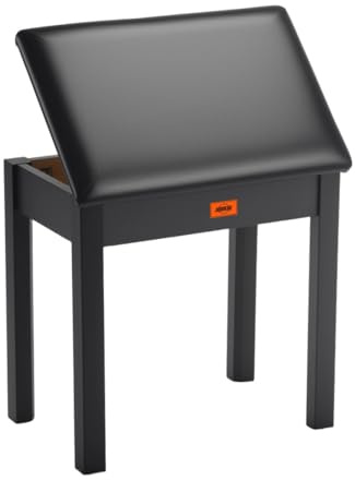 Piano Bench with Storage - Solid Wood Keyboard Bench with Padded Seat and Built-in Bookcase, High-Density Cushion
