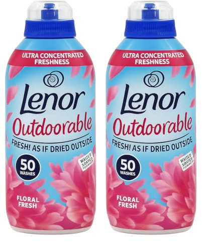 Lenor Outdoorable Floral Fresh Fabric Conditioner Pack of 2 Ultra Concentrated 700ml 50 Washes Long-Lasting Outdoor Fresh Scent Fabric Softener with EPISHED Guide Clothes Care Laundry Softener