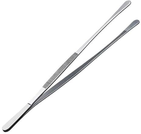 VANZACK Long Handle Stainless Steel Tongs for Cooking BBQ and Plating Food Tweezers with Ergonomic to Clean Versatile Kitchen Tool for Meat and Grill