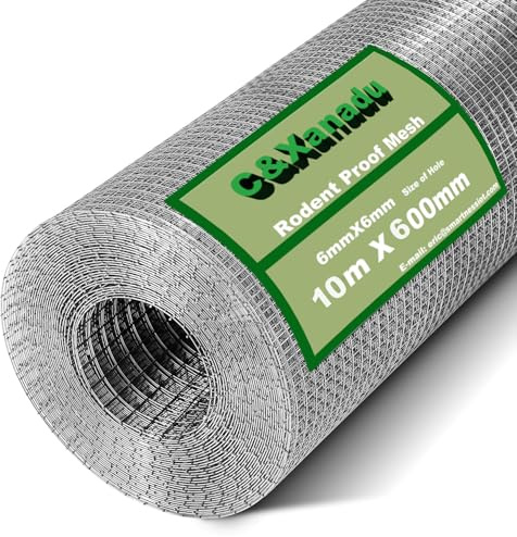 C&Xanadu 600mmX10m Rodent Mesh Rat Proofing Wire Mesh Roll,Welded Steel Mesh Panels,Hot Dip Galvanised Wire Netting Fence Mesh-Stop & Prevent Rat & Mouse and Squirrel Access