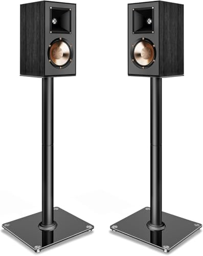 PEGZONE Speaker Stands Pair, 30 Fixed Height, 55lbs Weight Capacity | 11.8 Base, Cable Management, Freestanding Speaker Floor Stand for Surround Sound, Tempered Glass Base