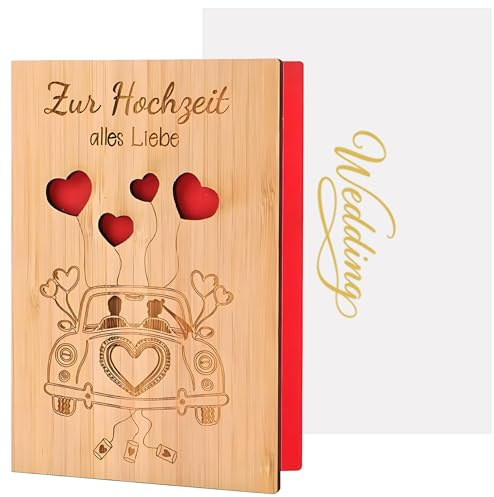 Gekamoyue Hochzeitskarte, Hochzeitskarte edel aus Holz mit Exquisiter Umschlag, Glückwunschkarte zur Hochzeit für Paare und Brautpaare