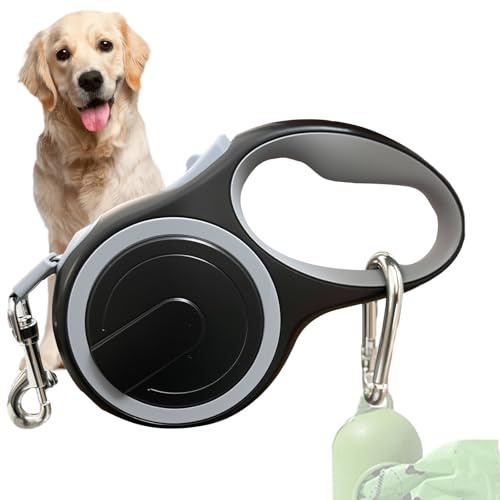 GYHWOFUL Hundkoppel 5 m – Utdragbart rullkoppel för små hundar och katter upp till 25 kg, 360° trasselfritt, halkfritt handtag, enhandsbroms, stabil karbinhake för promenader