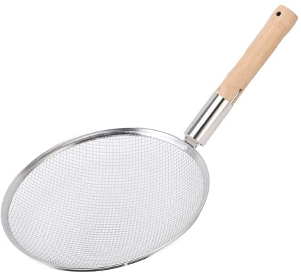 Oreilet Cucchiaio Schiumarola, Cucchiaio Scolapasta a Ragno a Maglia Fine con Manico in Legno, Cucchiaio Filtro per Alimenti in Acciaio Inossidabile per Cucina, Cottura, Scolare (30 cm)