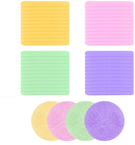 48 esponjas faciales exfoliantes, almohadillas de limpieza suaves para cara y cuerpo, 4 colores (8 cm redondos) | Esponja desmaquillante suave, esponja de baño reutilizable a granel