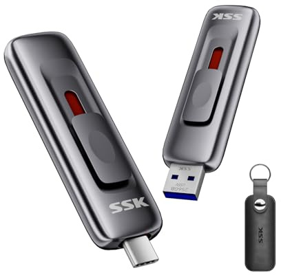 SSK 256gb Flash Drive,up to 560 MB/s Read Speed SSD External Hard Drive,Fast Pendrive with Sliding Dual USB 3.2 Thumb Drive Type-c +A?Photo Stick for iPhone 15/16/17/Android/Windows/Tablet/TV