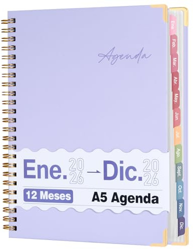 Agenda 2026 en Español (Ene.-Dic) con Planificador Semanal y Mensual | Incluye Pestañas Indexadoras de Colores | Ideal para Organización del Trabajo, Planificación Familiar, Estudio y Entrenamiento