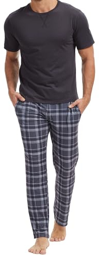 The Essentials Wardrobe Mens Mink Fleece Pyjamas - SS - Grey Checks - Medium