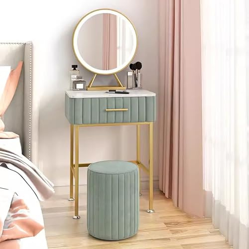 zxhrybh Set da Toilette Trucco con Sgabello, Toeletta con Cassetti, Piccolo Tavolo da Trucco Salvaspazio per Camera da Letto(Green,23.6in/60cm)