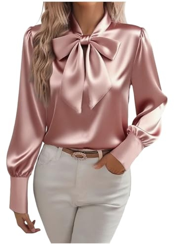 Chemisier Femme Satin Blouse Femme Chic Et Élégant Shirts Tops À Nœud À Manches Longues Casual Chemise Soie Mode Décontracté Ample Convient pour Le Quotidien Et Le Lieu De Travail
