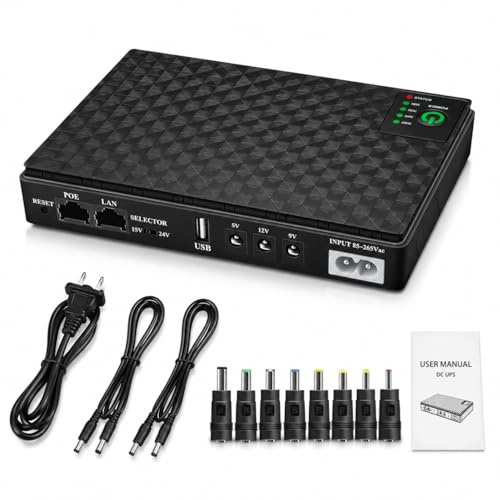 Mini SAI batería de respaldo para router – Batería integrada de 10400 mAh, protección contra sobretensiones con PoE – Salida USB 5 V/2 A, CC 5 V/9 V/12 V 2 A