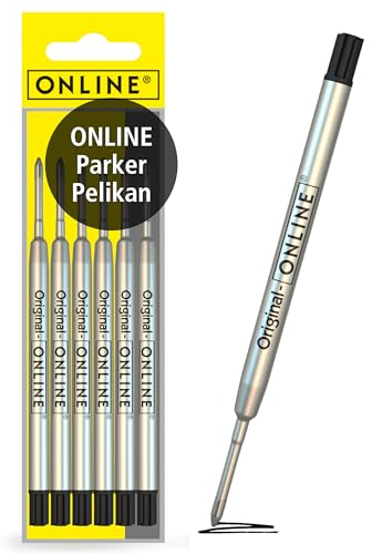 ONLINE 6 Kugelschreiberminen schwarz, G2-Format Strichstärke medium, passend für: Parker, Pelikan, Faber-Castell etc, extrem hochwertig & langlebig, Standard Kugelschreiber Minen