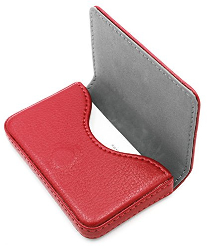 RFID Blocking Wallet - Minimalist Leather Business Credit Card Holder with Magnetic - Red