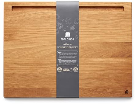 Edeldings Schneide- und Servierbrett aus hochwertiger Eiche 40 х 30 cm groß mit Tablethalterung | Antibakterielles Küchenbrett aus Europa | Servierbrett, Frühstücksbrett, Holzbrett aus massiv Holz
