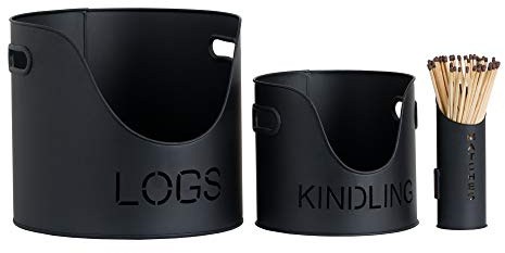 Hill 1975 19143 Log's & Kindling Buckets + Matchstick Holder in Black, Metal, Mixed, one