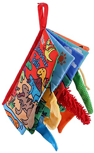 Jollybaby Baby Books 0-6 Months, Touch and Feel Crinkle Soft Cloth Books for Infants Babies, Toddler Early Educational Interactive Stroller Sensory Toys, Baby Girl & Boy Gift(Dinosaur Tails)