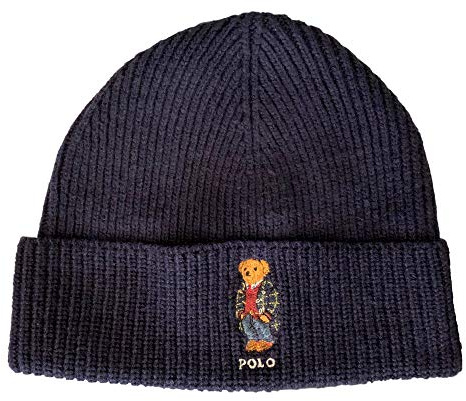 Polo Ralph Lauren Herren Teddybär-Wintermütze, Strickmütze, Totenkopfmütze, Marineblau, Einheitsgröße