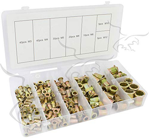 158 remaches roscados de acero zincado para remachadora de tuercas. Casquillos de M3 M4 M5 M6 M8 M10 M12