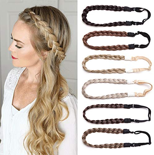 TESS Haarband geflochten Haargummi mit Haaren Damen Haarteile Dutt Braids Extensions verstellbare Kopfband Kleine Haarschmuck Braiding Hair für Frauen 1.5cm Breit 27g Goldblond/Blond