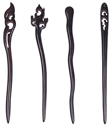 FRCOLOR 4 Stück Retro Haarstäbchen Natürliche Chinesische Japanische Holzhaar Essstäbchen Handgefertigte Geschnitzte Haarnadel für Langes Haar Styling