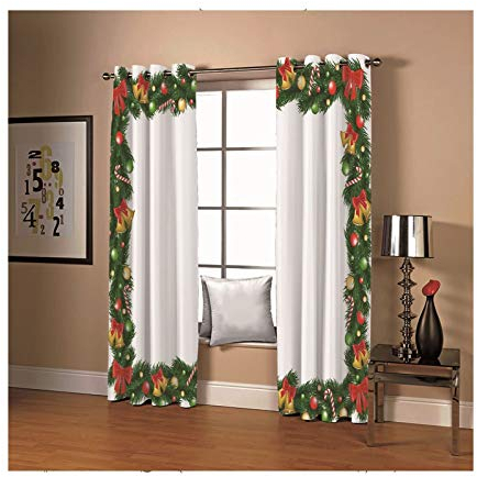 Daesar Tenda per Salotto Due Pannelli, Tenda per Interni Campane di Decorazione Natalizia Tende da Vetro Bianche Verde Tenda per Oscuranti 137x274CM