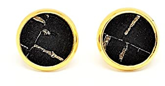 Ohrstecker gold rund 8 mm Kork schwarz mit Goldeinschlüsse - vegan handmade Made in Germany
