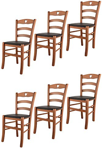 t m c s Tommychairs - Set 6 sillas Cuore para Cocina y Comedor, Estructura en Madera de Haya Color Cerezo y Asiento tapizado en Polipiel Color Moka
