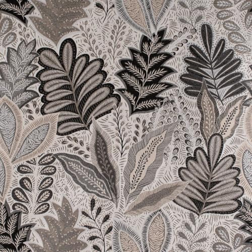 SCHÖNER LEBEN. Dekostoff Jacquard Metallic Botanic Arty Blätter Silber grau 1,4m