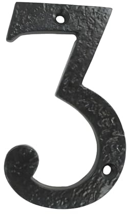 UAP Numéros de maison – Numéros de porte en fer noir de 10,2 cm, numéro d'adresse rustique, fixation à vis pour porte d'entrée, portails; fabriqués en fonte solide (numéro 3)