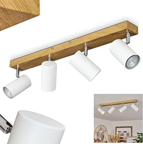 HOFSTEIN Deckenleuchte Javel, 4-flammige Deckenlampe aus Metall in Holzoptik/Chrom/Weiß, verstellbare Leuchte im Boho/skandinavischen-Design, 4 x GU10, Esszimmer, Wohnzimmer, Schlafzimmer, Küche, Flur