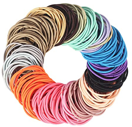 300Pcs Elastic Hair Bands, 2mm Hair Ties Ponytail Holders for Women, No Metal Gentle Hair Bands for Women Girls (Multicolor)