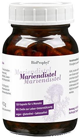 BioProphyl® Mariendistel | 100 mg Silymarin mit Artischocke, Löwenzahn und 100 mg Cholin für eine gesunde Leber | 120 Kapseln für 4 Monate