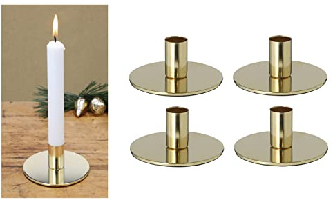Novaliv 4er-Set Stabkerzenhalter Metall Gold 10x5cm Home Deko weihnachtliche Tischdeko Kerzenständer Kerzenpin scandic chic Vintage Kerzenhalter Retro Wohnzimmerdekoration Dekoschale