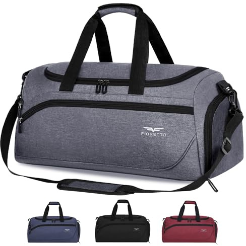 FIORETTO 35L Borsone Palestra Borsone da Palestra Sportivo da Donna e Uomo con Scomparto per Scarpe, Borsone da Viaggio per il Fine Settimana, Borsone da Notte per Donna Grigio