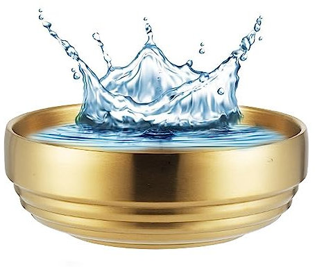 SyceePool Large Dog Bowl - Gold Stainless Steel, Study & Rust-Resistant, Brushed Surface, Stylish & Convenient Design, 7 Inch(W) 2.6 Inch(H)