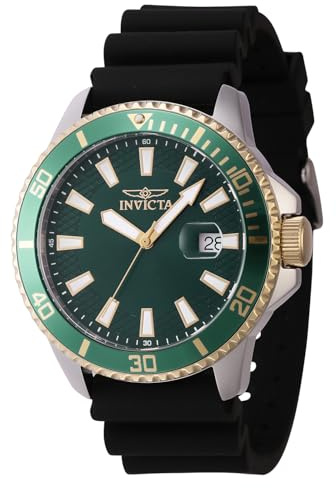 Invicta Pro Diver - Herrenuhr Quarz Casual Silikonarmband Schwarz Edelstahlgehäuse Analoges Zifferblatt Grün - 46134